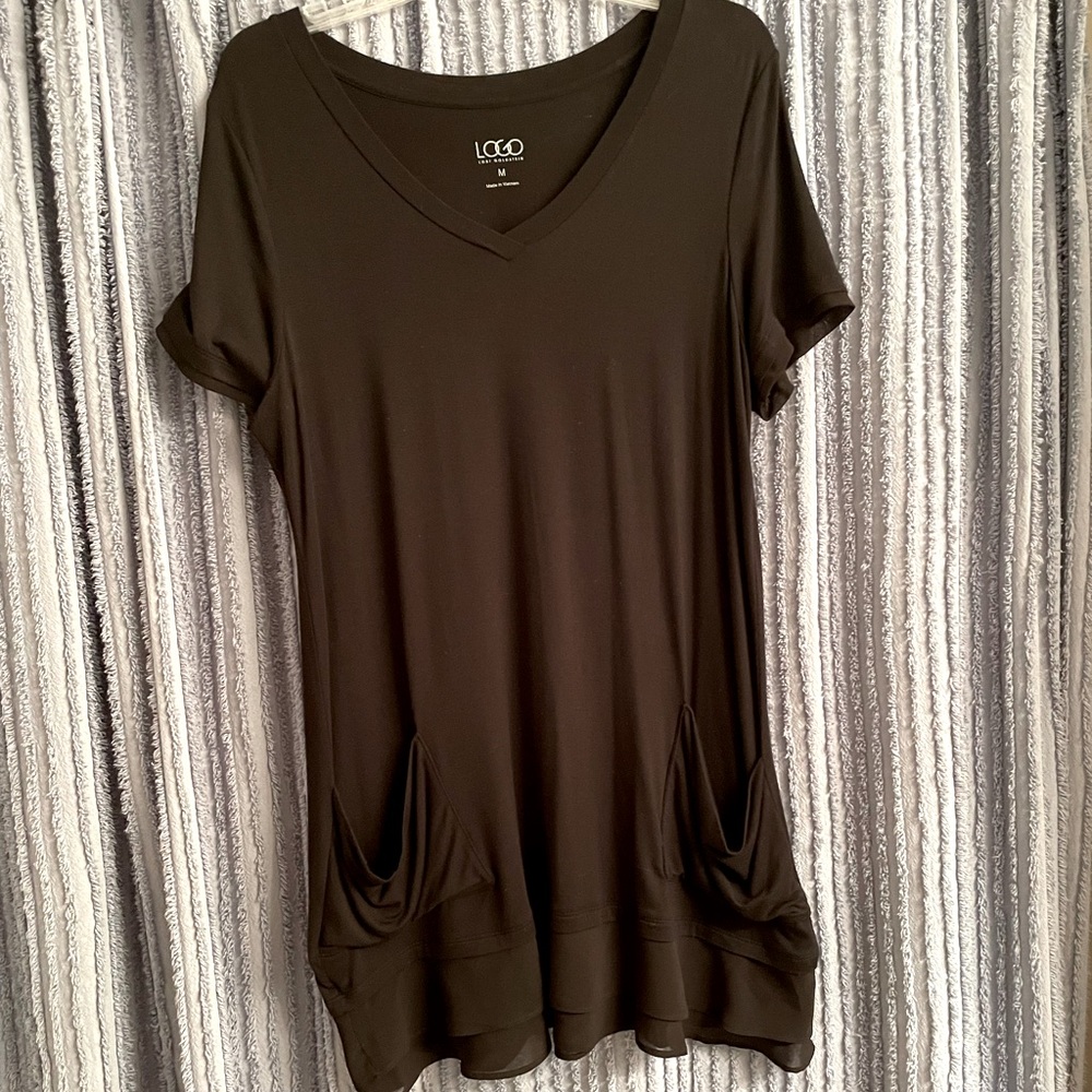 LOGO by Lori Goldstein Black Tunic with Lace size Medium